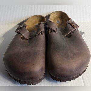 Birkenstock Boston Size US 12 Eur 45 Men's Brown Clog Oiled Leather Shoes